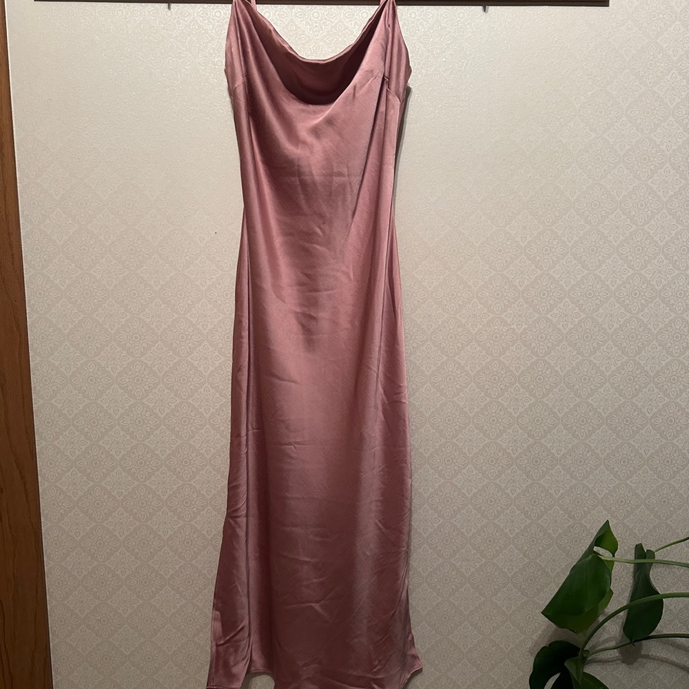 Express Pink Satin Slip Midi Dress